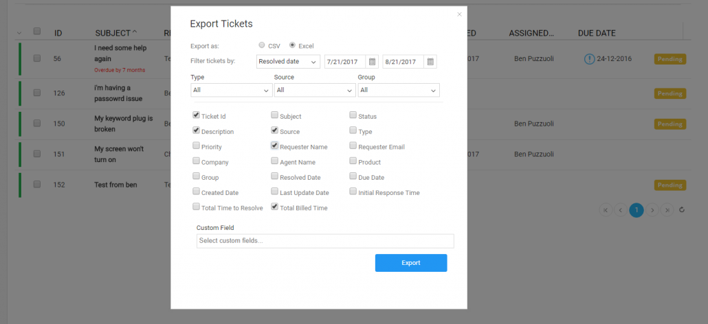 exporting help desk ticketing system