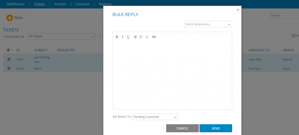 Bulk Reply - Cayzu Help Desk