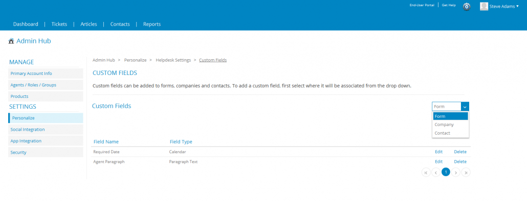 Contact/Company Custom Fields - Cayzu Help Desk